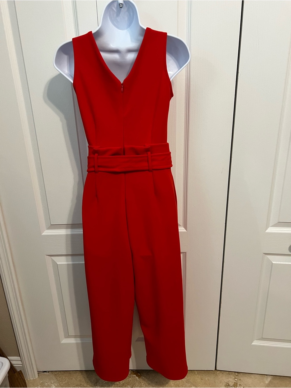 Anthropologie Vibrant Red Sleeveless V-Neck Tie-Waist Jumpsuit - Picture 8 of 8